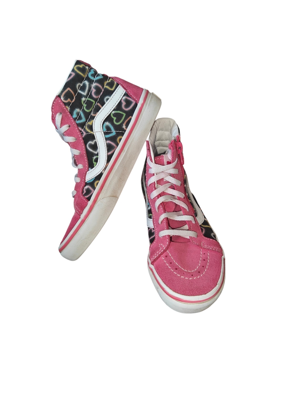 Vans Sk8-Hi Reissue Side Zip Neon Hearts Girls Size 1.5Y